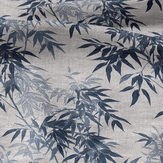 100% LINEN Fabric Bamboo blue print - botanical floral on oatmeal linen - chinoiserie modern vintage 3050