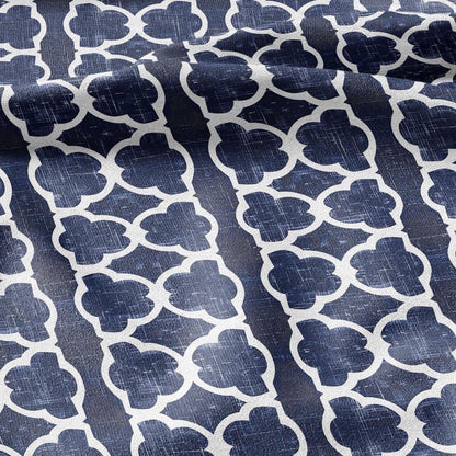 100% LINEN Fabric Indigo blue abstract print - blue linen Arabesque fabric for upholstery home decor dress making