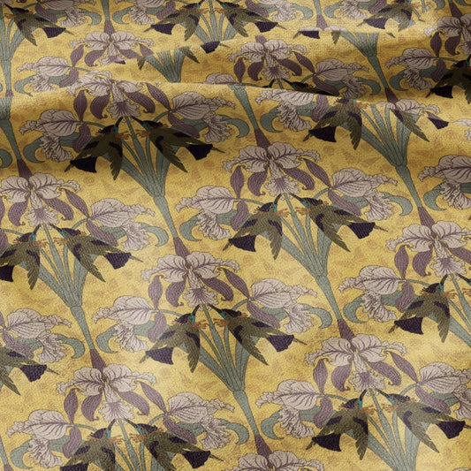 100% linen Art Nouveau Print fabric for Curtain Upholstery Cushion - Floral fabric HUMMINGBIRD - fabric material for dress making sewing