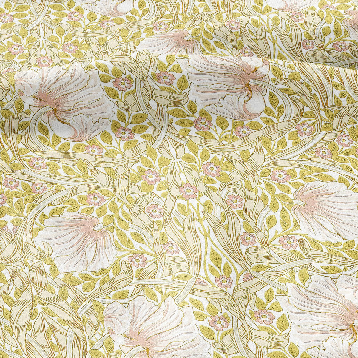 100% LINEN fabric - William Morris Pimpernel yellow pink - British Victorian Art Craft flax - sewing home decor or clothing 3837