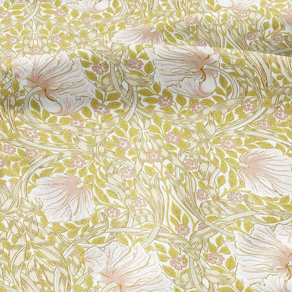 100% LINEN fabric - William Morris Pimpernel yellow pink - British Victorian Art Craft flax - sewing home decor or clothing 3837
