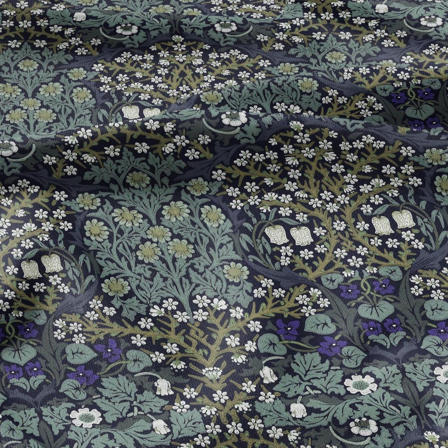 William Morris Blackthorn 100% LINEN Fabric - British linen floral upholstery home textile Victorian fabrics blue green 3171