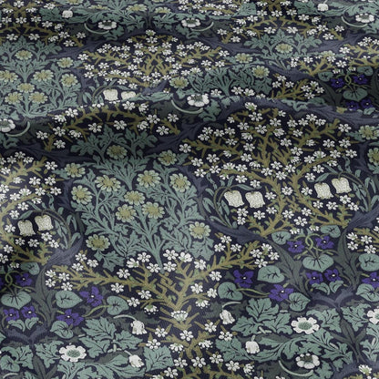 William Morris Blackthorn 100% LINEN Fabric - British linen floral upholstery home textile Victorian fabrics blue green 3171