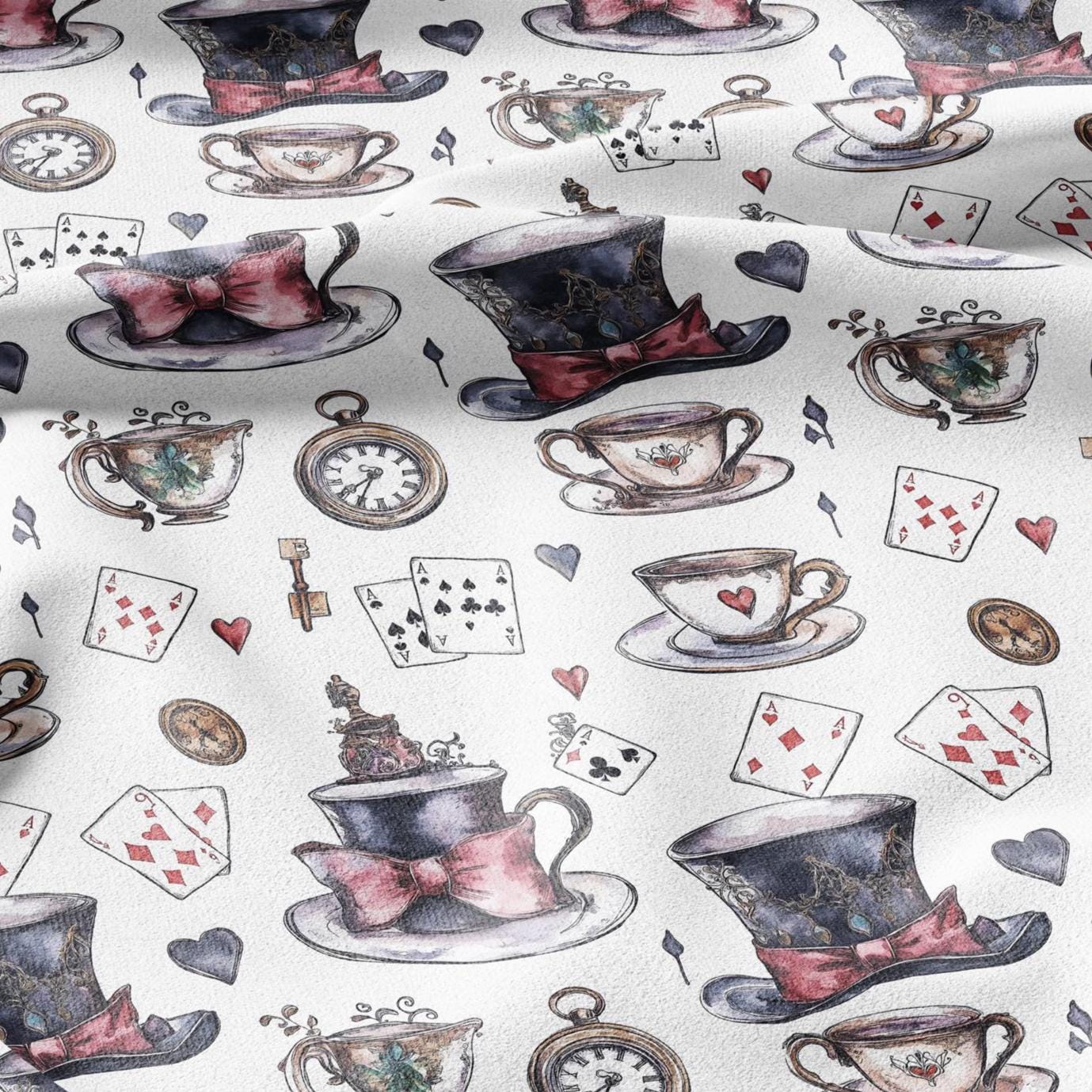 100% LINEN Fabric with Abstract Alice in wonderland pattern - linen fabric for upholstery home decor dressmaking clothing sewing 2217