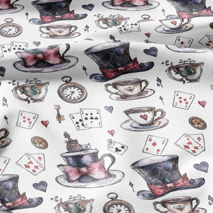 100% LINEN Fabric with Abstract Alice in wonderland pattern - linen fabric for upholstery home decor dressmaking clothing sewing 2217
