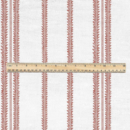 100% LINEN Fabric french red white stripe print - vintage modern  3360