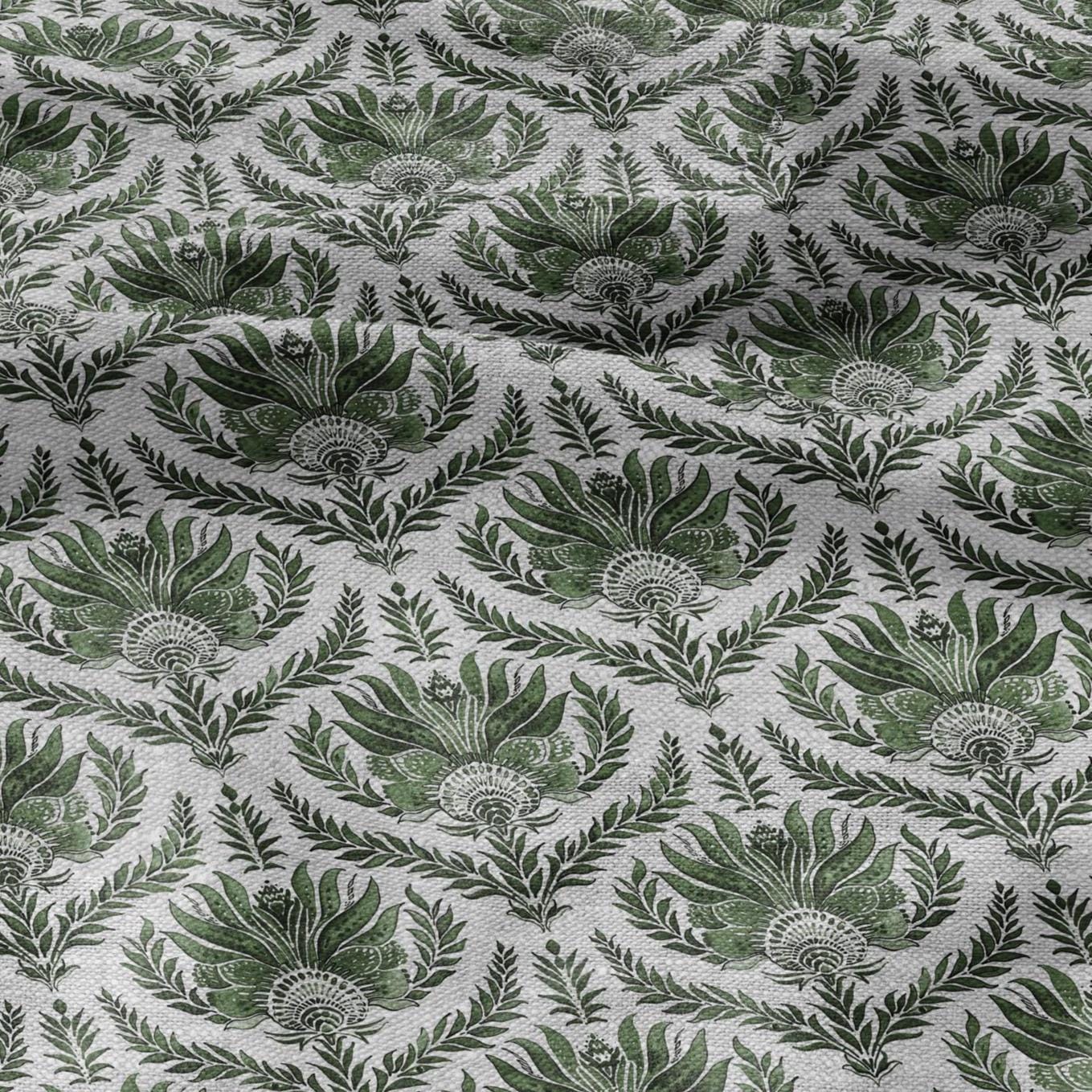 100% LINEN Fabric french blue block print on oatmeal natur linen - 305G - floral toile de jouy fabric, French linen floral upholstery