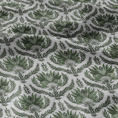 100% LINEN Fabric french blue block print on oatmeal natur linen - 305G - floral toile de jouy fabric, French linen floral upholstery