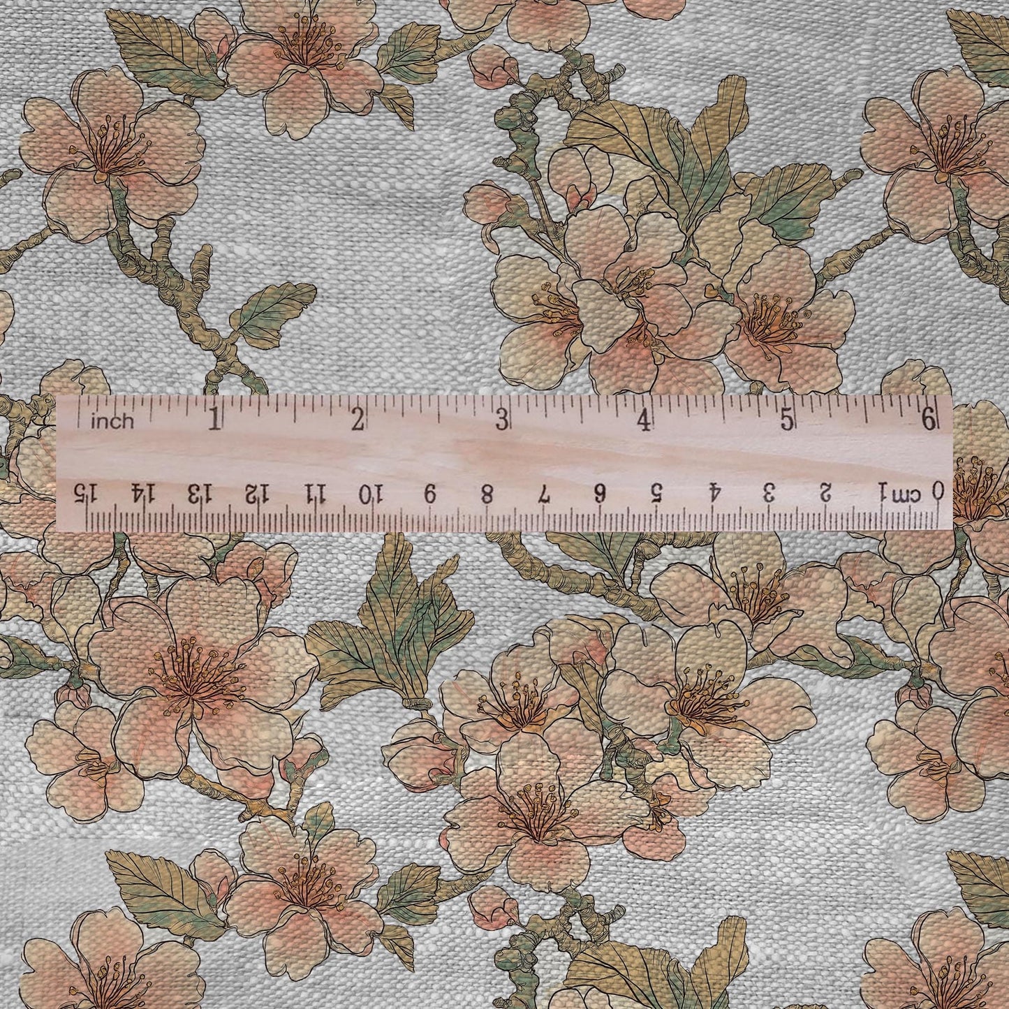 100% LINEN Fabric print Stripe floral pink green blue- oatmeal linen fabric with floral print - heavy for home decor clothing 3037