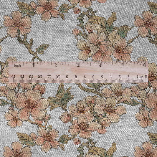 100% LINEN Fabric print Stripe floral pink green blue- oatmeal linen fabric with floral print - heavy for home decor clothing 3037