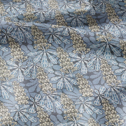100% linen Art Nouveau Print fabric for Curtain Upholstery Cushion - Floral fabric Chestnut tree blue - fabric for dress making sewing