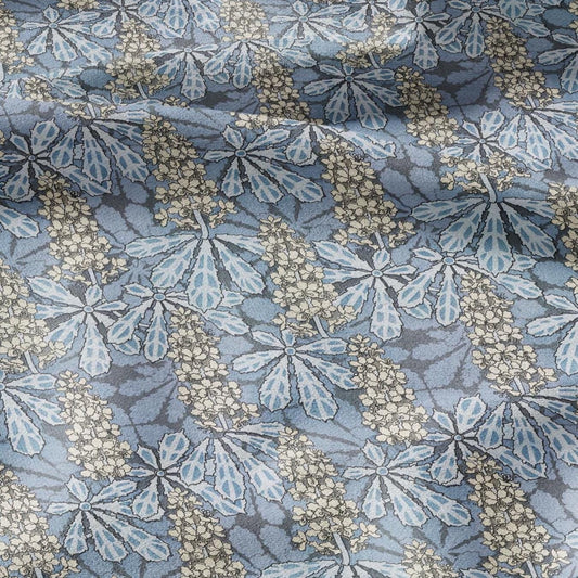 100% linen Art Nouveau Print fabric for Curtain Upholstery Cushion - Floral fabric Chestnut tree blue - fabric for dress making sewing