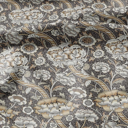 William Morris Wandle brown beige print on 100% LINEN - Victorian Art crafts linen - botanical Historical upholstery home textile 3170