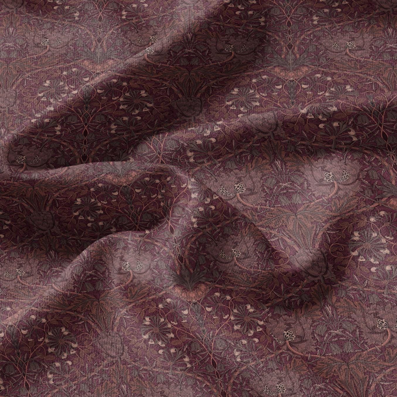 100% linen fabric William Morris Honeysuckle red print - Victorian Art crafts - Historical pattern fabric upholstery dress making 2979R