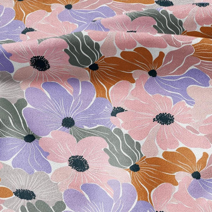 100% linen Retro flower Print fabric for Curtain Upholstery Cushion - Floral preppy pink purple - for dress making sewing 2704