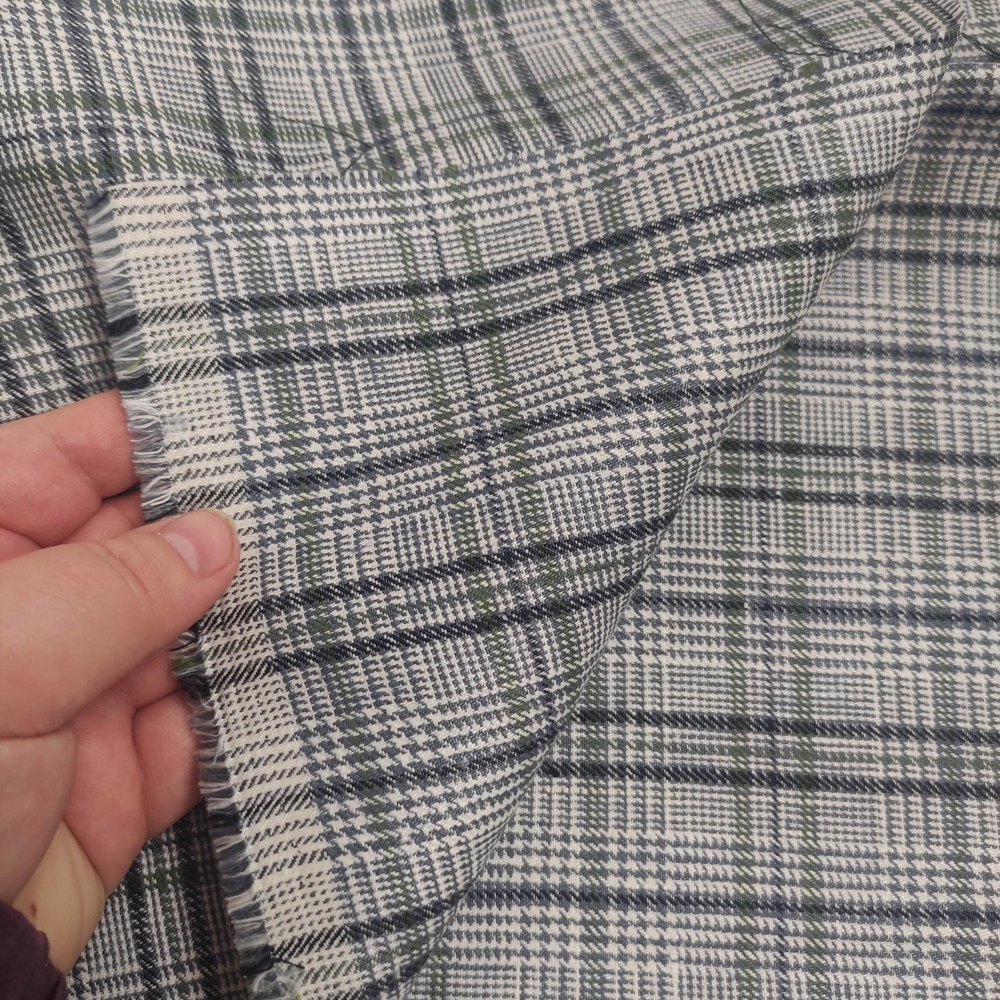 Premium Linen Gingham Fabric in green gray white |  multicolor check T114