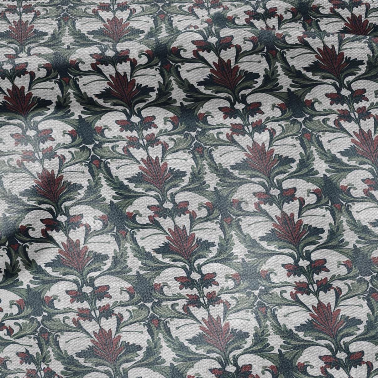 100% LINEN Fabric Art deco floral print - botanical floral on oatmeal linen - modern vintage 3031