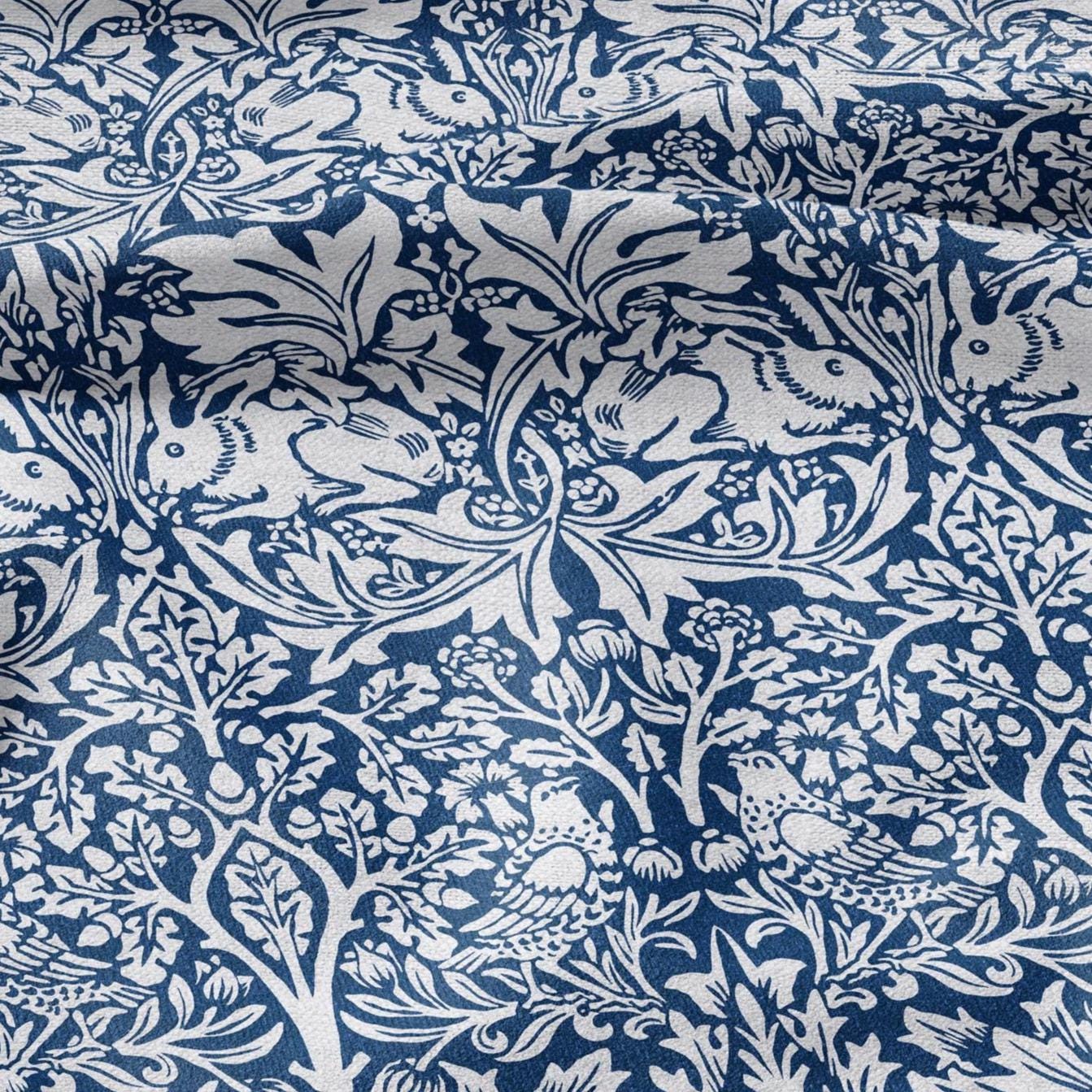 William Morris Brer Rabbit blue print on 100% LINEN - Victorian Art crafts linen - botanical Historical upholstery home textile 3164