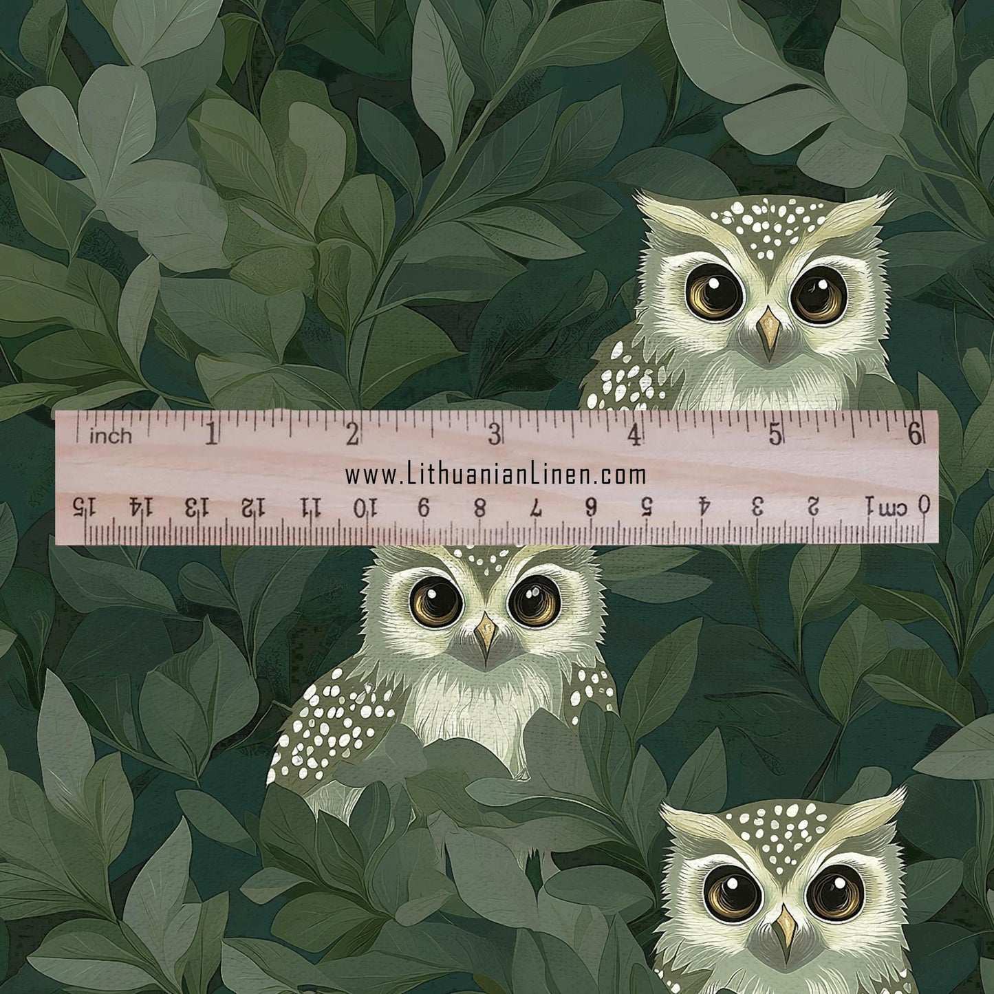 100% linen Greenery Owl Print fabric for Curtain Upholstery Cushion - Green Bird forest - for dress making sewing 2210