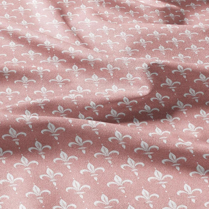 100% LINEN Fabric Fleur de lis print,  linen fabric with pale pink french print, heavy linen fabric for upholstery home decor