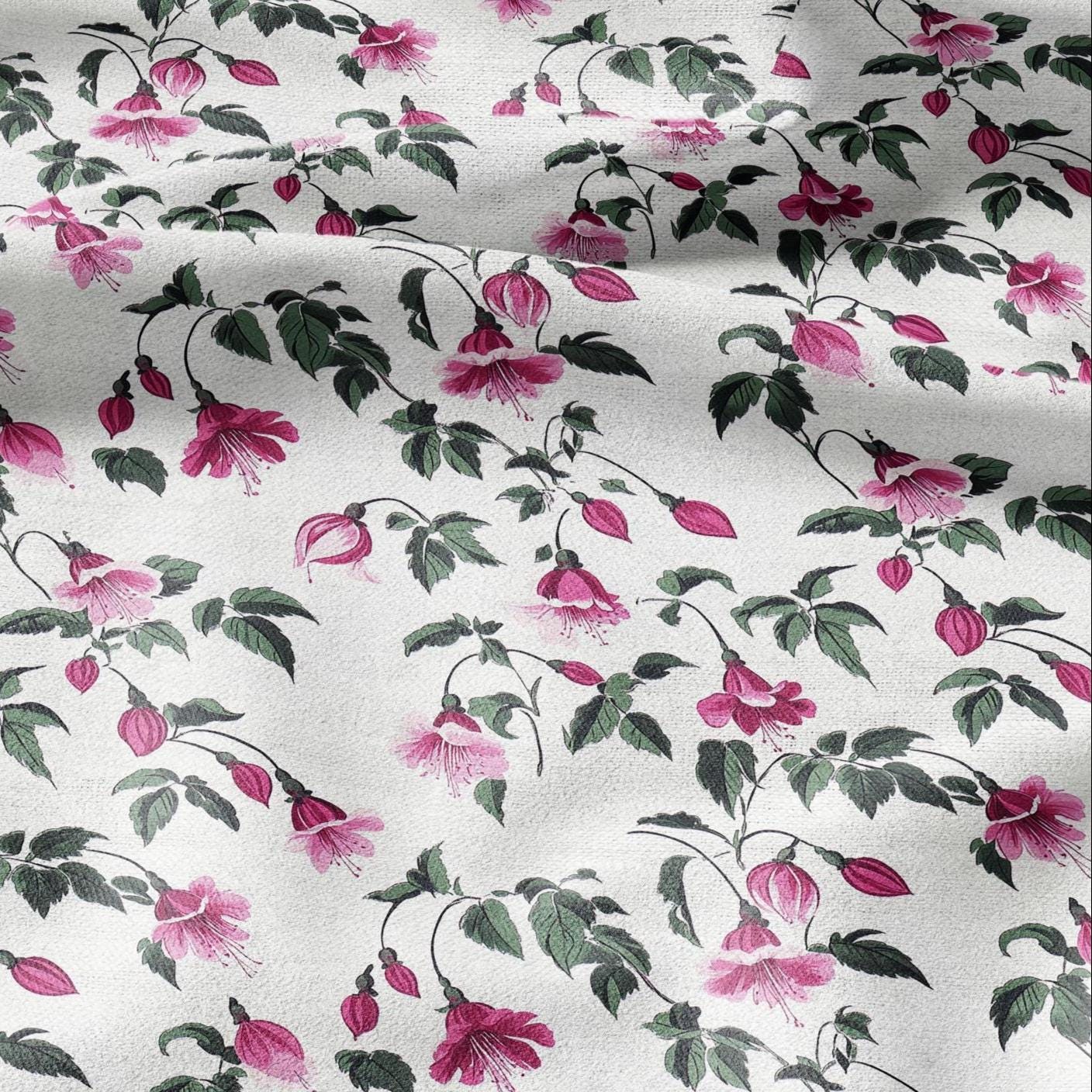 100% LINEN Fabric Fuchsia linen - red purple white green floral fabric for upholstery home decor dress making 2377