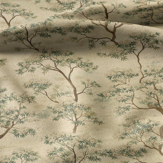 100% linen fabric Japanese forestr tree beige print - Vintage floral botanical - Historical pattern fabric upholstery dress making 3344