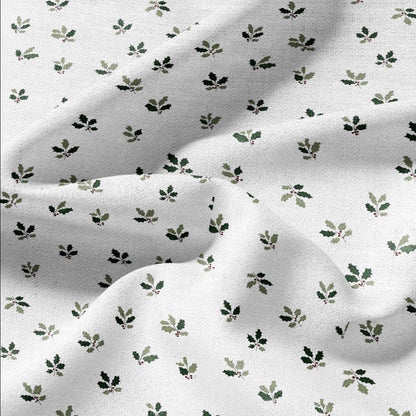 100% LINEN Fabric Leaves tiny green print - Mid-century modern botanical stripe upholstery home textile artisan green white 3094