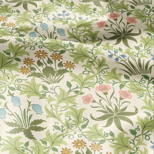 100% LINEN Fabric William Morris Calnadine print - Modern vintage botanical floral - Victorian Art Craft green 3152