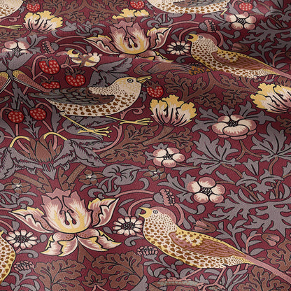 100% LINEN fabric - William Morris Strawberry thief burgundy red - British Victorian Art Craft flax - sewing home decor or clothing 3868