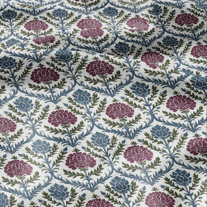 100% LINEN Fabric floral print - Grandmillennial - Modern vintage flower upholstery curtains dress making 2936