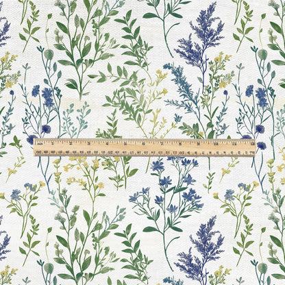 100% LINEN Fabric Meadow print green blue - floral upholstery home textile artisan fabrics blue green white 3038