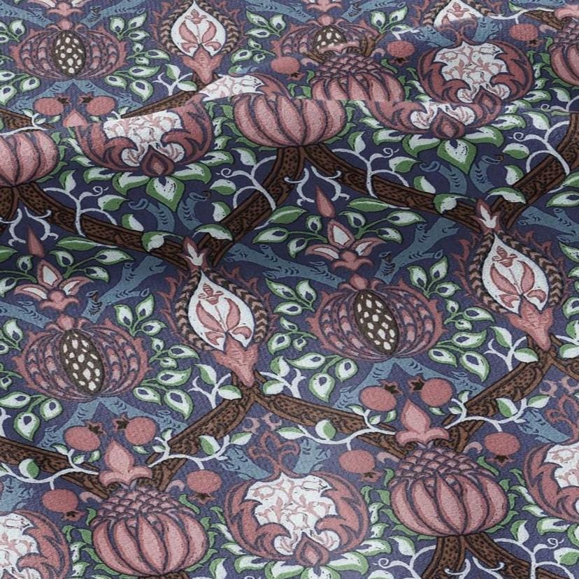 100% LINEN Fabric William Morris Granada - British linen floral upholstery home textile Victorian fabrics dark blue 3194