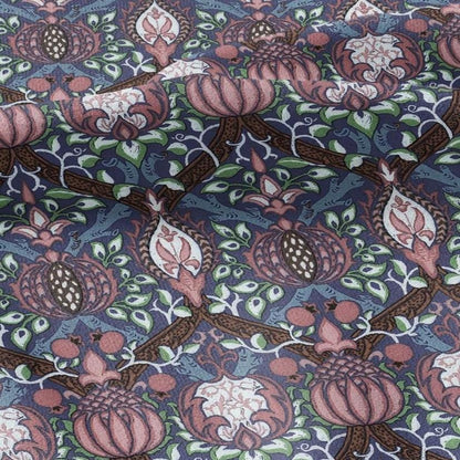 100% LINEN Fabric William Morris Granada - British linen floral upholstery home textile Victorian fabrics dark blue 3194