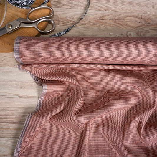 100% pink striped linen fabric - Medium weight - perfect for clothing, curtains or home textile - fabric for home decor craft projects
