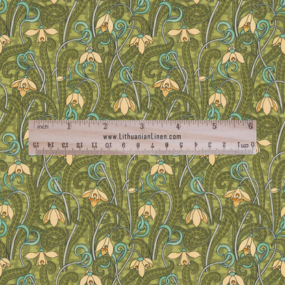 100% linen  Snowdrop prints fabric for Curtain Upholstery Cushion - Art deco flower print fabric for dress making sewing