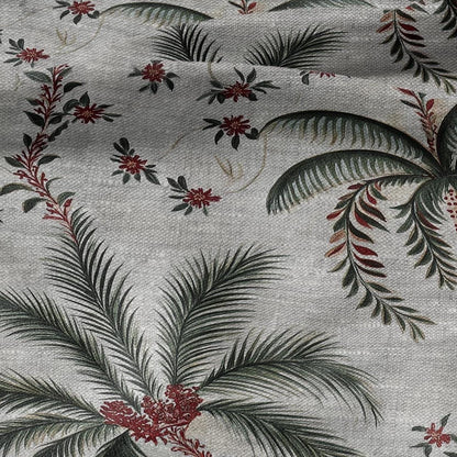 100% LINEN Fabric Palm tree print flowers - oatmeal linen fabric art deco print - fabric for home decor upholstery