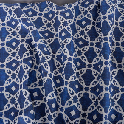 100% LINEN Fabric arabesque Abstract indigo blue - Oriental blue print on linen fabric for upholstery curtains dress making ARABESCA