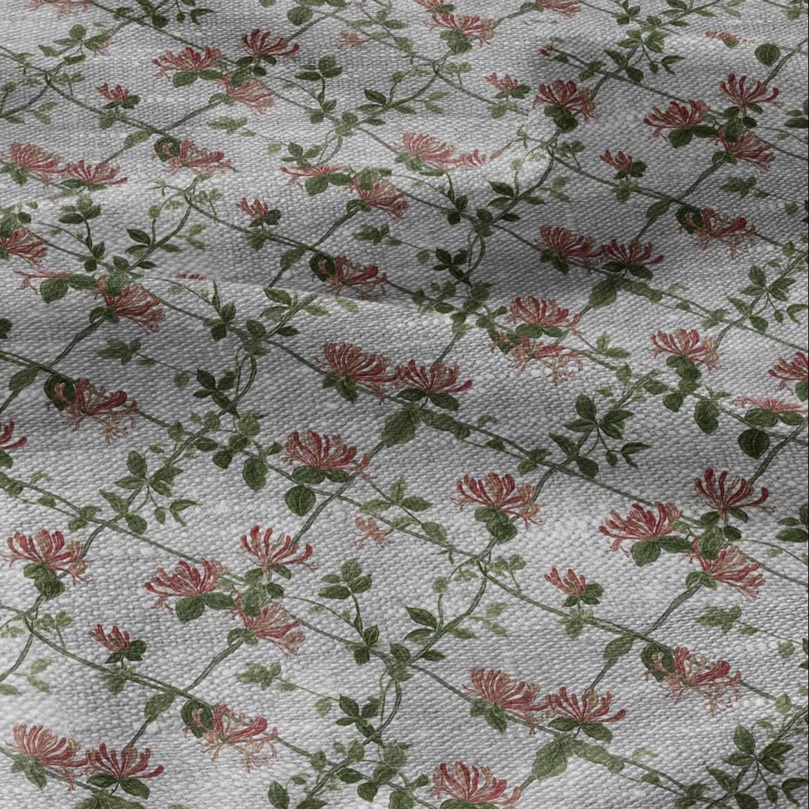 100% LINEN Fabric honeysuckle trellis print - oatmeal linen fabric with floral print - modern vintage botanical 3357