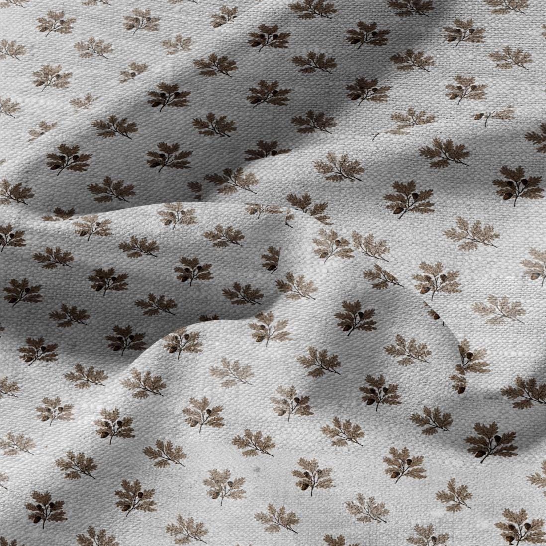 100% LINEN Fabric print Oak leaves - oatmeal linen fabric with floral print - heavy for upholstery home decor clothing 3113