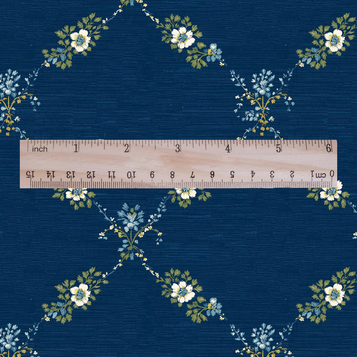 100% LINEN Fabric Floral trellis blue print - botanical indigo blue upholstery curtains dress making 3064