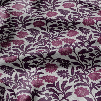 100% LINEN Fabric purple flowers - floral modern print on oatmeal linen for home decor sewing dress clothing 2372