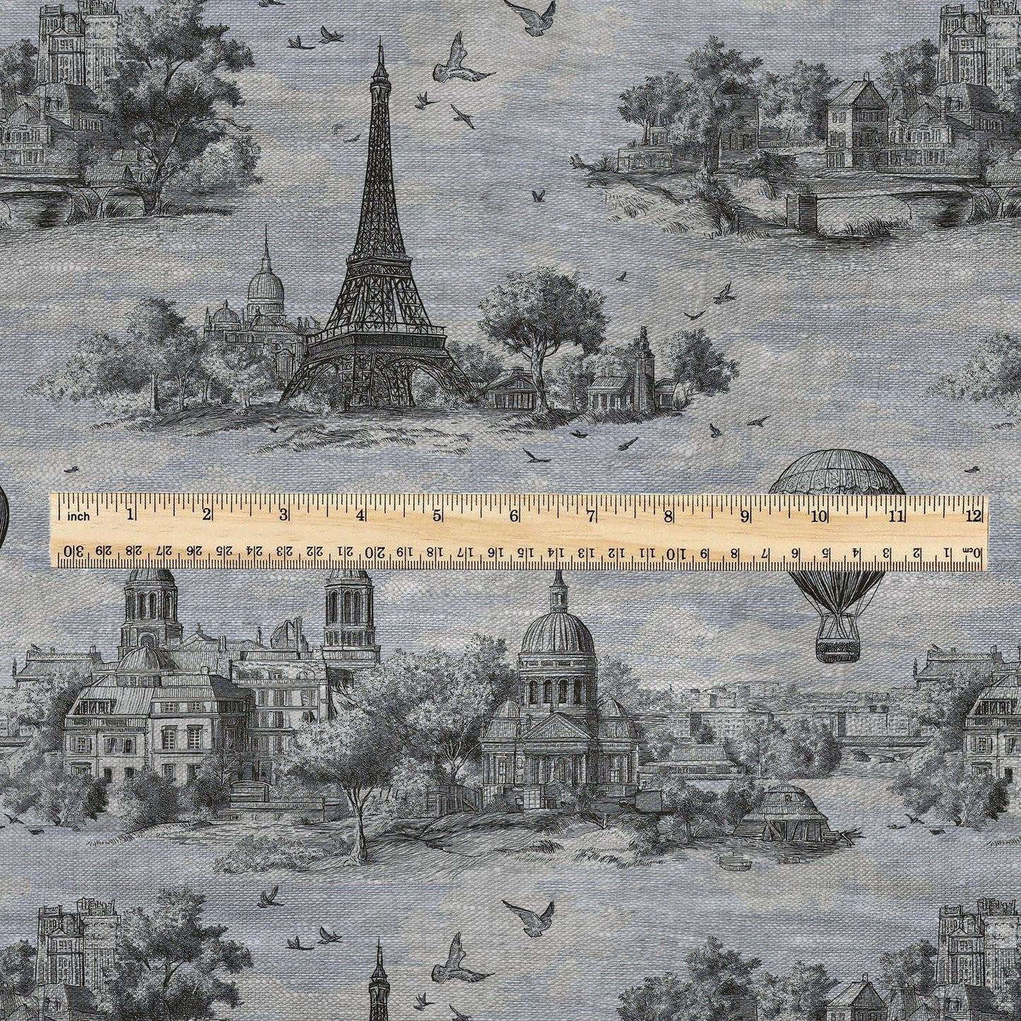 100% LINEN Fabric printToile de jouy Paris - oatmeal linen fabric with landscape print - heavy for home decor clothing 2759