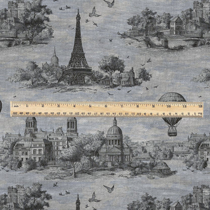 100% LINEN Fabric printToile de jouy Paris - oatmeal linen fabric with landscape print - heavy for home decor clothing 2759