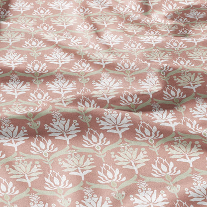 100% LINEN Fabric block print in preppy pink - floral print on white - heavy linen fabric for upholstery home decor 2592