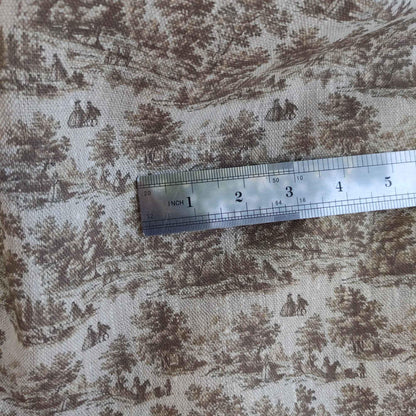 100% LINEN Fabric Toile de Jouy brown Countryside, oatmeal linen fabric with brown print, French linen fabric upholstery home decor curtains
