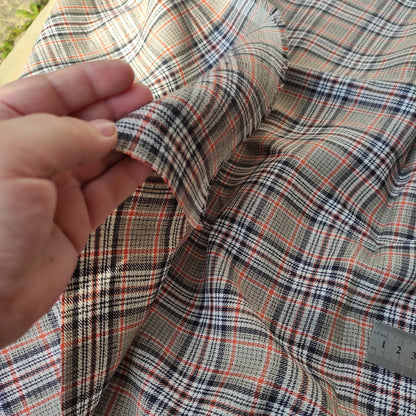 Premium Linen checked Fabric in black natural brown linen | malmo check Medium weight natural black brown