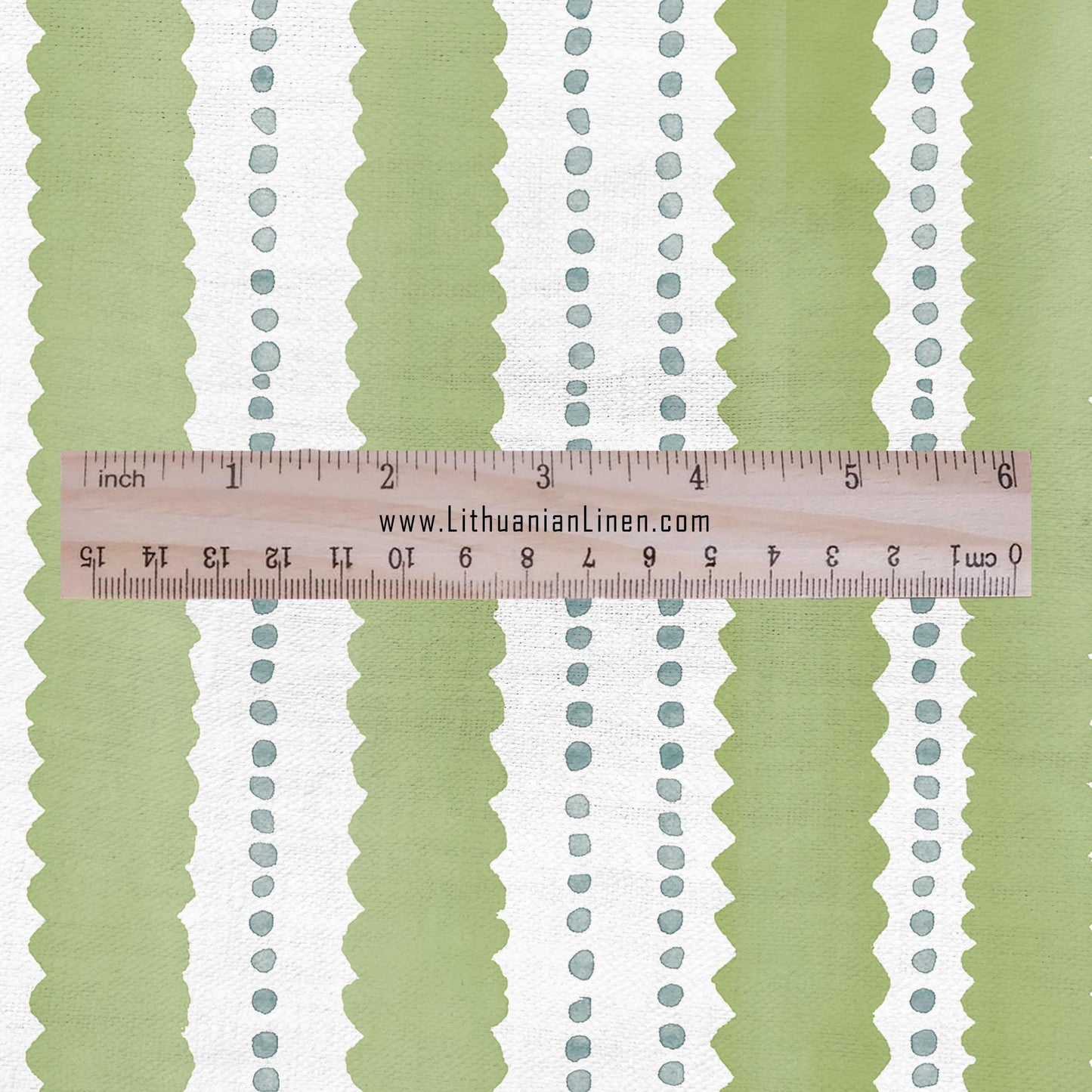 100% LINEN Fabric Scalloped stripe print - green block print linen heavy for upholstery home decor - medium for dress making 2884G