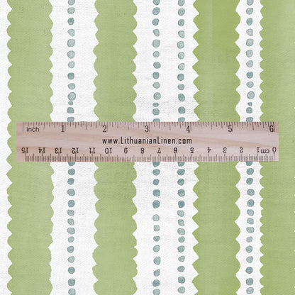100% LINEN Fabric Scalloped stripe print - green block print linen heavy for upholstery home decor - medium for dress making 2884G