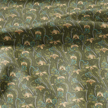 100% linen  Snowdrop prints fabric for Curtain Upholstery Cushion - Art deco flower print fabric for dress making sewing