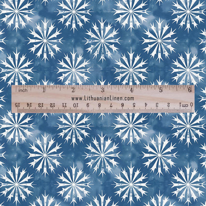 100% LINEN Fabric oriental print - blue star floral block print - 2389 - upholstery home decor clothing  sewing 2389